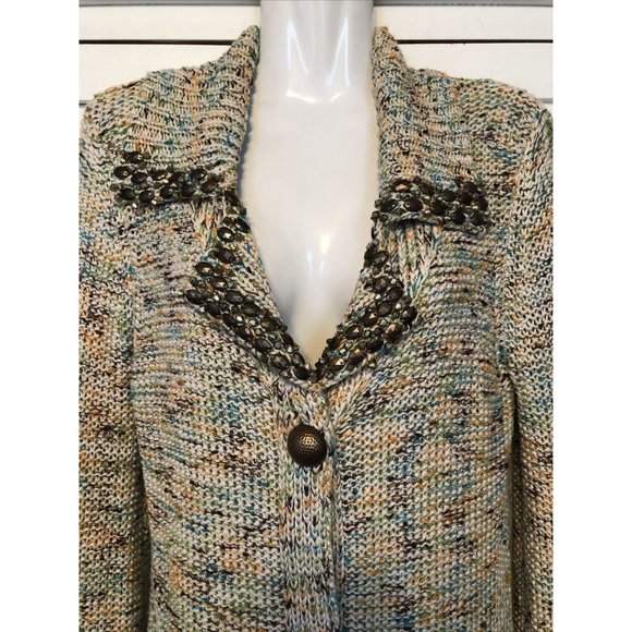 BCBG Large Long Cardigan Sweater Jeweled Collared - Picture 2 of 5